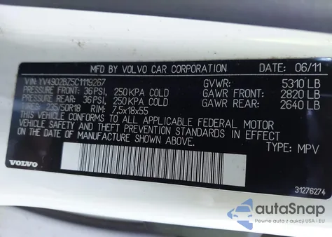 2012 Volvo Xc70 T6 Platinum from USA, damaged, VIN YV4902BZ5C1119267